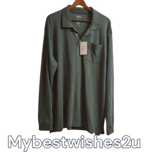 Croft & Barrow Shirt Mens Size XXL Extra X-large Forest Green Long Sleeve Polo